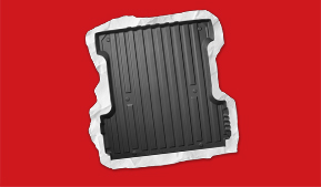 weathertech impactliner with white crinkled paper-looking border on a red background