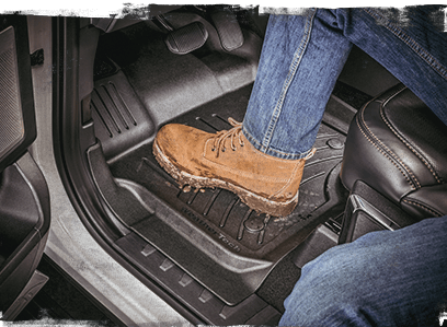 Muddy boot on a Floorliner HP