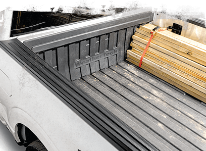 weathertech impactliner installed in truck with lumber in truck bed