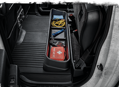 WeatherTech Under Seat Storage System intalled in a vehicle.