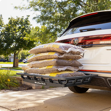 WeatherTech Hitch Basket Loaded With Mulch and Installed on Vehicle