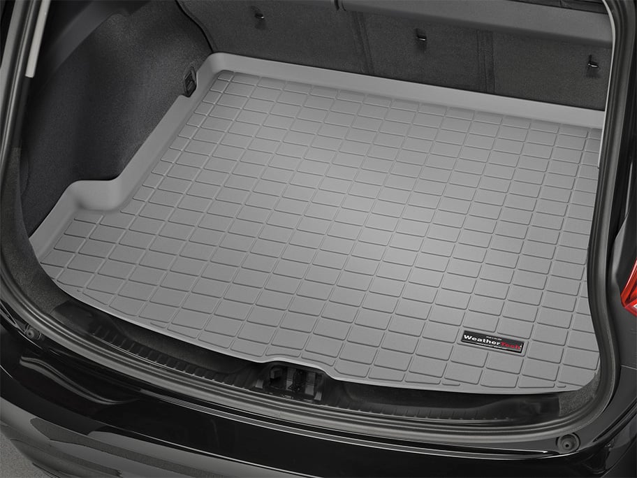 gray cargo liner inside hatchback trunk