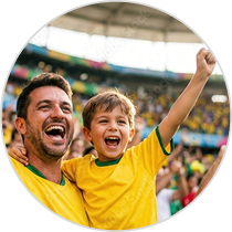 father and son cheering at sporting event