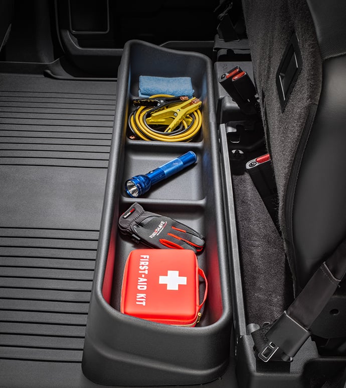 WeatherTech underseat storage installed inside vehicle 