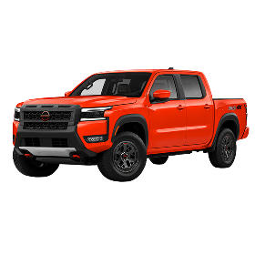 image of orange Nissan Frontier truck angled toward the left