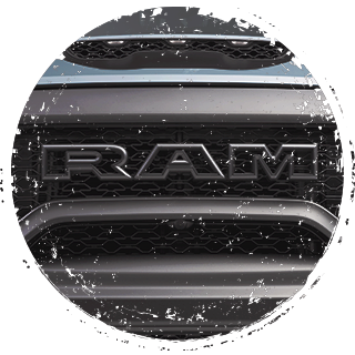 RAM 1500 logo on the hood of a RAM truck.